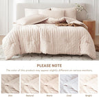 MUXHOMO 7 Pieces King Comforter Set, Seersucker Bed in a Bag King Size, All Season Luxury Bedding Set with Comforter, Flat Sheet, Fitted Sheet, Pillowcases & Shams, Beige