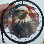 Remorelt Wolf Eagle Bear Dream Catcher Bedroom Wall Decor, Christmas Home Decoration, Room Accessory, White Moon Feather Decoration - Unique Home Craft Wall Pendant (DC14 Eagle W/Flag)