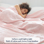 PHF Cooling Waffle Blanket Twin Size, Lightweight 60% Rayon Derived from Bamboo & 40% Cotton Breathable Blanket for Hot Sleepers, Soft and Luxury for Bed Couch and Sofa, 66"x90", Pink