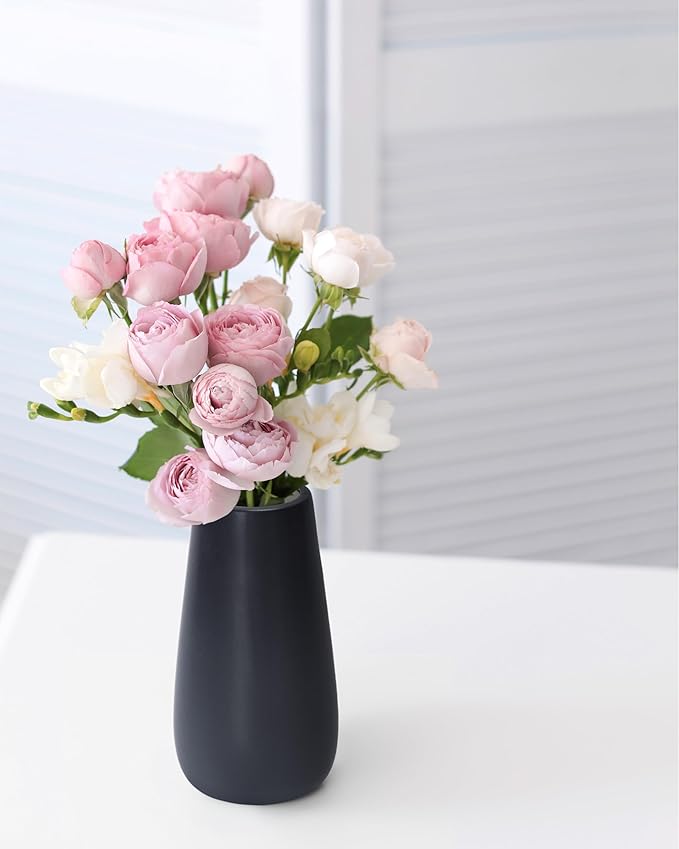 D'vine Dev 8 Inch Ebony Black Elegant Oval Ceramic Vase for Flowers, Home Décor Vase with Design Box, VS-LD-A-5