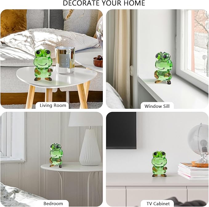 Crystal Frog Figurine - Art Glass Animals Desk Decor & Home Office Ornament, Handmade Collectible Gifts for Frog Lovers