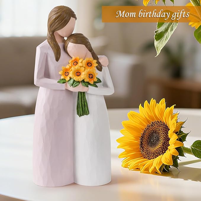 Sunflower Mother Daughter Figurine, Hand-Painted Resin Figure, Gift for Mom from Daughter with Gift Box, Perfect for Mother’s Day, Birthday, Christmas, Purple