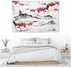 Cherry Blossoms Tapestry, Japanese Fuji Mountain Tapestry, Asian Japanese Wall Tapestry, Nature Landscape Tapestries for Bedroom Living Room Decor 90"x60"
