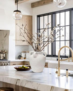 Handcrafted Flower Vase, 9.8" Tall Terracotta Vase, Vintage White Ceramic Vase, Rustic Antique Decor with 4 Handles, Wide Mouth, Matte Finish for Home Office Resto Café Décor