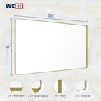 WEER Gold Bathroom Mirror, 55X30 Inch Brushed Gold Metal Frame Mirror, Rounded Rectangle Gold Bathroom Vanity Mirror for Wall, Tempered Glass, Anti-Rust, Hangs Horizontally or Vertically