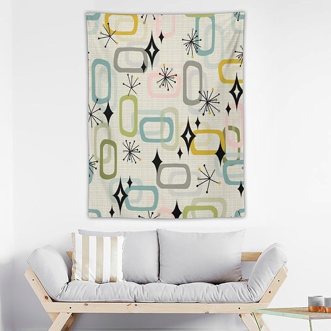 ICMOLYYENLO Boho Medieval Cat Tapestry, Abstract Atomic Starburst Geometric Aesthetic Art Wall Hanging For Bedroom Living Room Dormitory 60x80 Inches