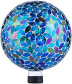 VOREEN 10-Inch Gazing Ball Glass Mosaic Gazing Globe, Outdoor Reflective Ball Yard Decoration for Homes, Patio, Lawn and Gardens, Gift for Mom Wife Friend, Blue and Amber