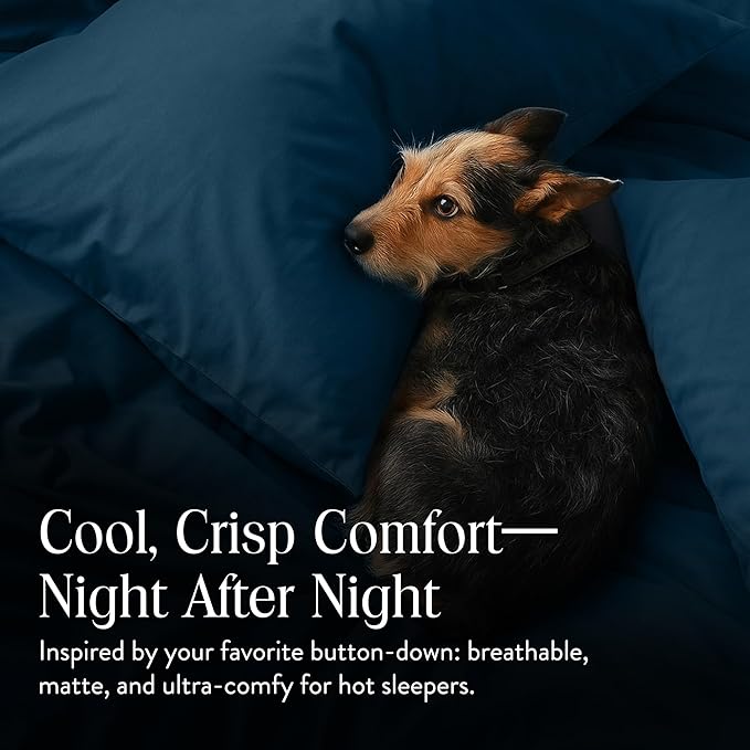 Brooklinen Luxury Percale Duvet Cover – 100% Cotton, Cool, Crisp, Extra-Long Corner Ties, Button Closure, Soft & Breathable – Machine Washable, Duvet Cover Full/Queen Bed Sizes (Abyss)