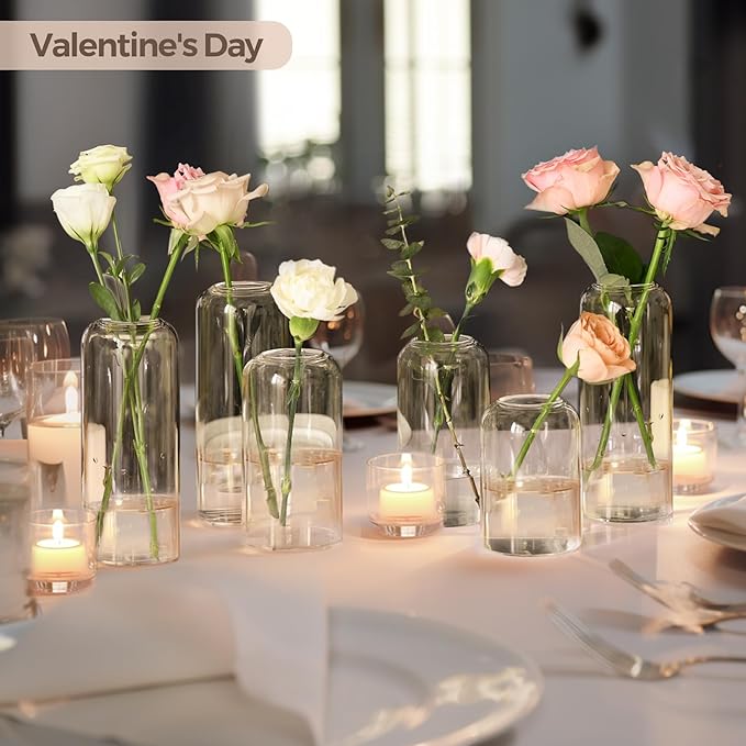 ComSaf Small Flower Vase Set of 12, Glass Bud Vases in Bulk, Clear Vases for Flower, Decor Centerpiece for Bathroom, Decorative Vases for House Warming, Valentines' Day, Mother's Day, Thanksgiving Day