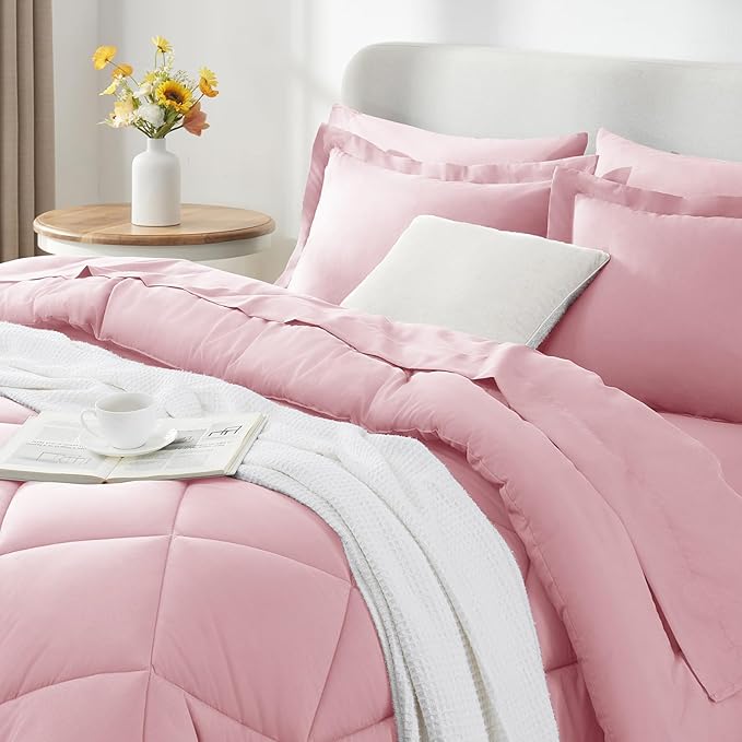 CozyLux Full Size Comforter Sets Pink - 7 Pieces Bed in a Bag Full, Luxury Soft Bed Set for All Seasons, Bedding Set with Down Alternative Comforter, Sheets, Pillowcases & Shams