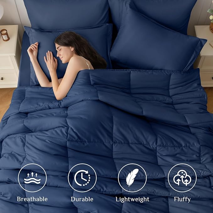 JOLLYVOGUE King Comforter Set, Ultra-Soft Bed in a Bag King Size 7 Pieces, Oeko-TEX Certified Bedding Set with Down Alternative Comforter, Sheets, Pillowcases & Shams, Navy
