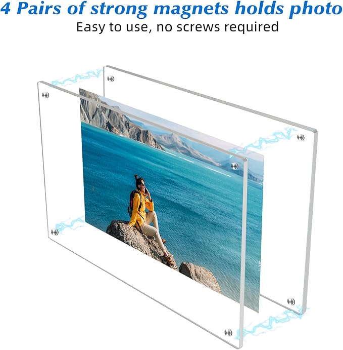 6 Pack Magnetic Picture Frames for Refrigerator 4x6, Acrylic Fridge Magnet Frame, Stylish Clear Framless Photo Frame for Home, Office, School Locker Display