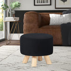 Asense Small Round Ottoman Foot Rest Stool Fabric Padded Seat Footstool Ottoman with Anti-Slip Wooden Legs (Black,Fabric)
