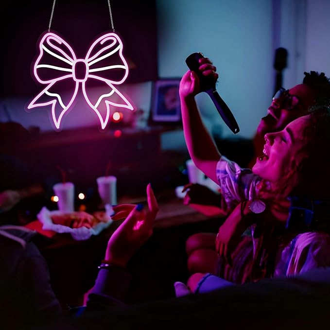 Bow Neon Sign Led Neon Lights Neon Signs for Wall Decor Light Up Sign for Birthday Party Club Gift