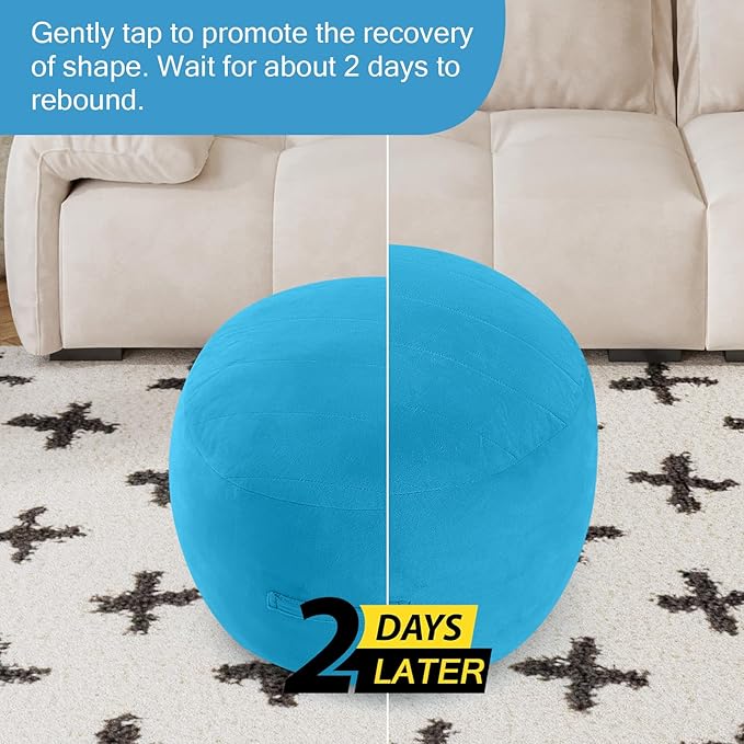 MeMoreCool Round Stuffed Pouf Ottoman Foot Rest, Floor Pouf Foot Stool with Soft Foam Chunk Filling, Small Round Ottoman Footstool Circle Footrest for Living Room, Blue