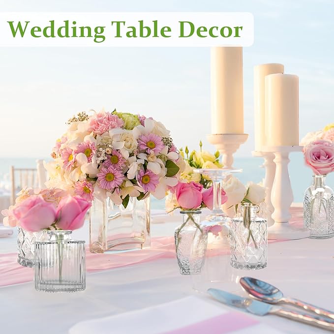 22 Pack Bud Vase in Bulk - BEAHOT Clear Flower Vases for Wedding Decorations, Glass Vase for Centerpiece Table Decorations, Small Boho Vase for Home, Wedding Decor, Mother's Day, Party, Office