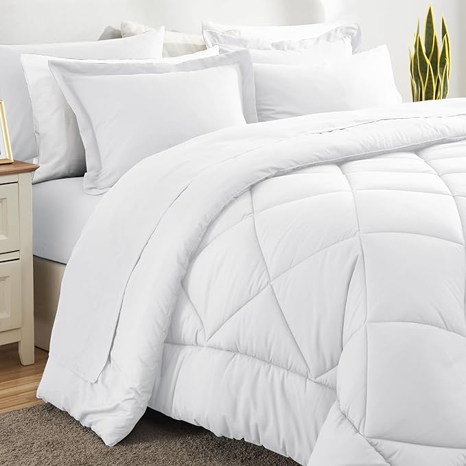 CozyLux Full Size Comforter Sets White - 7 Pieces Bed in a Bag Full, Luxury Soft Bed Set for All Seasons, Bedding Set with Down Alternative Comforter, Sheets, Pillowcases & Shams