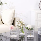 Square Flower Vases Set of 9, 3"x 3"x 3" Glass Vases for Centerpieces, Clear Vase for Flowers, Small Vase for Wedding, Party, Home Office Decoration