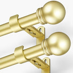 Curtain Rods for Windows 16 to 48 Inches, Curtain Rod Max Adjustable Length of 60 IN, 1" Diameter Drapery Rods Round Finials, Warm Gold, Pack of 2