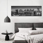 Biuteawal - Black and White Brooklyn Bridge Canvas Wall Art New York City Picture Print Manhattan Night Skyline Painting on Canvas Modern Home Office Wall Decoration Ready to Hang