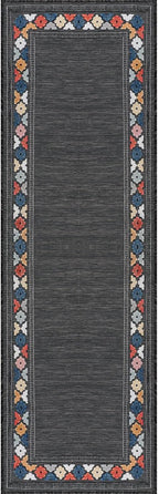 Beverly Rug Outdoor Runner Rug 2x7 Modern Floral Bordered Area Rugs for Indoor and Outdoor Patio Easy to Clean Non Shedding Living Room Porch Garden Washable Outside Carpet (2 x 7 Dark Gray)
