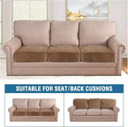 H.VERSAILTEX Velvet Stretch Couch Cushion Cover Plush Cushion Slipcover for Chair Loveseat Sofa Cushion Furniture Protector Seat Cushion Sofa Cover (3 Piece XL Sofa Cushion Covers, Camel)