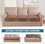 H.VERSAILTEX Velvet Stretch Couch Cushion Cover Plush Cushion Slipcover for Chair Loveseat Sofa Cushion Furniture Protector Seat Cushion Sofa Cover (3 Piece Sofa Cushion Covers, Camel)