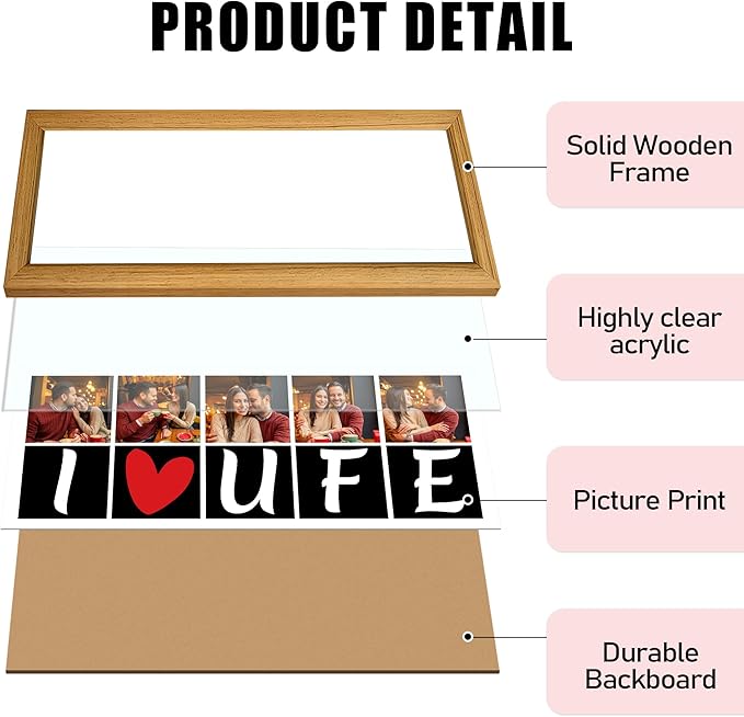 Gifts for Him/Her - Personalized Photo Frame with Love Design, Wall Mount or Tabletop Display, Romantic Gifts for Boyfriend Girlfriend Anniversary Birthday Valentine's