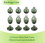 Hewory Glass Bud Vases for Centerpieces: Set of 12 Cute Green Small Vases Handmade, Mini Flower Vase for Floral Arrangement, Tiny Decorations for Home Office Wedding Reception Party Events Table Decor