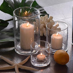 ARIAMOTION Hurricane Glass Candle Holders Set, Pillar Votive,Clear Seeded Bubbles Cylinder Vase,Modern Rustic Table Centerpieces Bulk, 3 Sizes 8 Inch 5 Inch 3.5 Inch Height