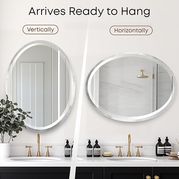 OVALCREST - Oval Wooden Beveled Wall Mirror for Home Decor, Bathroom, Vanity, Bedroom, Living Room, Hallway - London Style (Silver Leaf with Brown Antique) 21.1 x 31.1