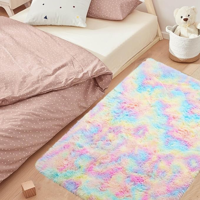 Rainbow Rug for Girls Bedroom: Fluffy Plush Rugs for Kids Room - Carpet for Bedroom Decor(5x7 Feet/Rainbow)