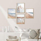 SIGNWIN Framed White Beach Grass Cloudy Ocean Sea Wave Horizon Wall Art, Set of 4 Landscape Colorful Wall Decor Prints, Nature Wilderness Wall Décor for Living Room, Bedroom - 11"x14" Natural