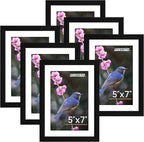 FIXSMITH 5x7 Picture Frame Set of 6, Photo Frame with HD Plexiglass, Display Pictures 4x6 with Mat or 5x7 Without Mat Multi Picture Frames Collage for Tabletop or Wall Display, Black