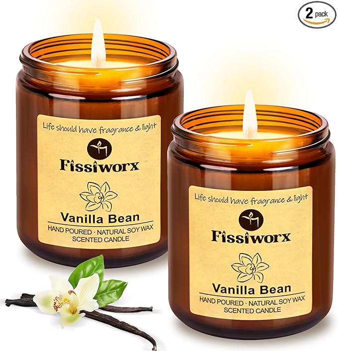 Vanilla Scented Candle Set 2 Pack, Candle for Home Scented, Odor Eliminating, Stress Relief, total15oz, 110 Hours Long Lasting Candles, Soy Candle Gift Set for Women