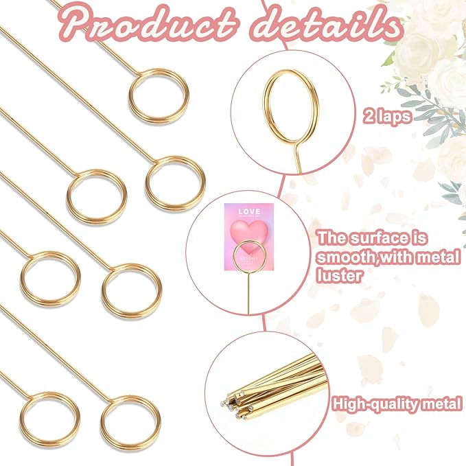 20 Pcs Floral Pick Card Holder Picture Holders Wire Clip for Tables, DIY Craft Gift Card Holder for Centerpieces Memo Holder Metal Place Card Holders for Party Birthday Office Cake Topper