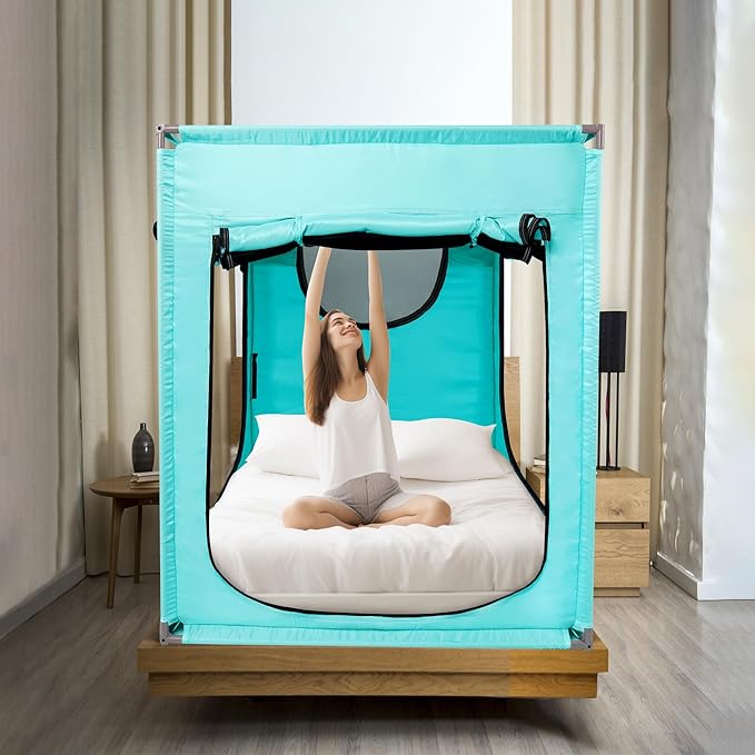 Bed Canopy Portable Blackout Bed Tent Privacy Tent for Adult Indoor Sleeping with 3 Doors, Storage Bag