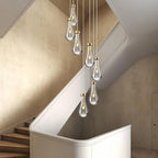 Raindrop Pendant Lights Kitchen Island Teardrop Gold Hanging Light Fixtures Clear Solid Glass Pendant Light Modern Chandeliers for Dining Room Porch Corridor Living Room(7-Light)
