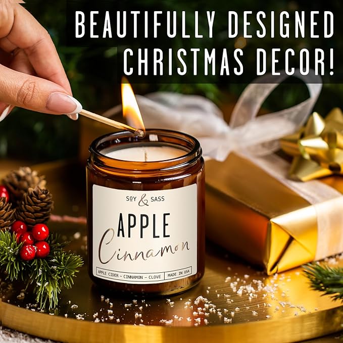 Apple Cinnamon Candles, Cinnamon Apple Candle - 'Apple Cinnamon' Infused w/Essential Oils I Scented Strong Soy Candles for Home for Christmas/Fall I Apple Pie Candle I 50Hr Burn, Made in USA
