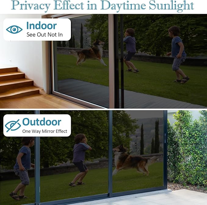 FuFin One Way Window Privacy Film with Installation Tools, 10% VLT Window Tint for Home, Reflective Mirror Glass Windows Coverings Sun Heat UV Blocking, PET Material, 35.4Inch×78.7Inch