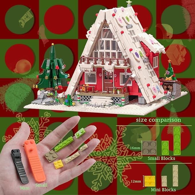 Art Log House Building Block Set With LED Lights, 2159 Pieces Christmas Toy Set, Scene With Santa Claus, Tree, Deer, for Adults, Boys and Girls