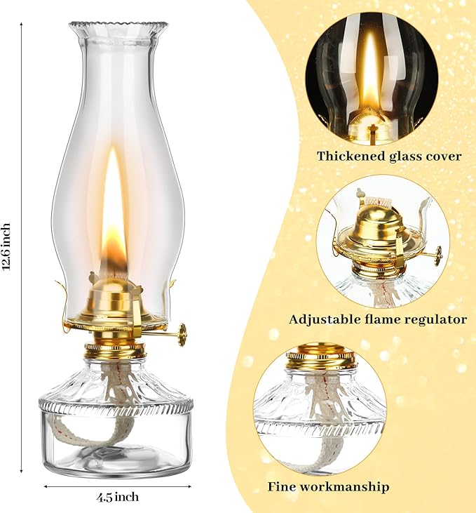Tuanse 2 Pcs Oil Lamps for Indoor Use Vintage Hurricane Emergency Glass Oil Lamps Large Lantern Classic Decorative Oil Lamp for Home Tabletop Emergency Lighting Supplies(Clear)
