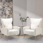 X-VOLSPORT Velvet Accent Chair, Mid Century Modern High Back Living Room Chair with Waist Pillow, Upholstered Arm Chair with Metal Gold Legs for Bedroom, Club, White