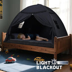 Sumbababy Full Size Bed Tent Canopy: Lights & Flags Indoor Floor Bed Kids Tent Playhouse - Space Blackout Sleeping Tents Indoor Breathable Portable Cottage Drafty Room Floor (Large Black)