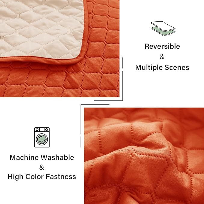 Exclusivo Mezcla Reversible Twin Quilt Bedding Set with Pillow Sham, Lightweight Quilts Twin Size, Soft Bedspreads Bed Coverlets for All Seasons - (Burnt Orange, 68"x88")