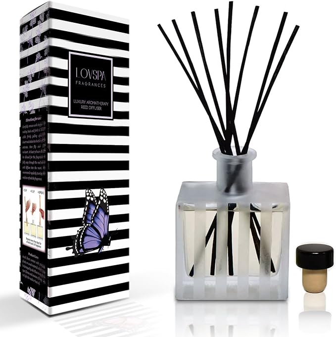 LOVSPA Reed Diffuser Set, White Tea Scented Oil Diffuser with Sticks, Home Fragrance Accessories for Bathroom Shelf Decor, Aroma Diffusers for Home or Office Desk, USA Made