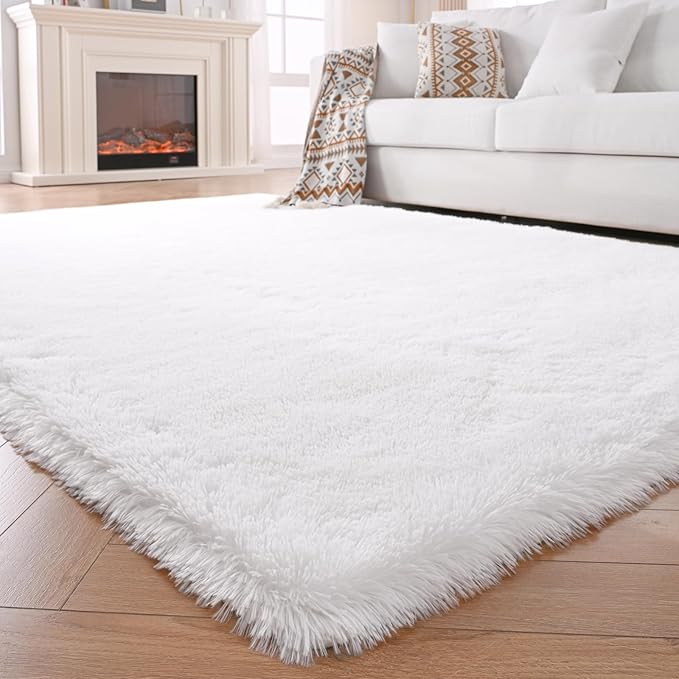 7x10 Area Rug for Living Room: White Shag Area Rug 7 X 10 Carpet for Living Room - Fluffy Rug 7x10 Modern Indoor Soft Shaggy Fuzzy Floor rgus for Bedroom