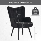 Furnimart Mid-Century Modern Accent Chairs Set of 2, Black Sherpa Wingback Reading Chairs with High Backrest, Armchair for Living Room, Bedroom, Waiting Room