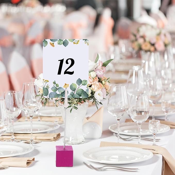 20 Pcs Cube Base Memo Clip Holder with Alligator Clip Wood Table Number Holder Cube Base Place Card Stand Mini Photo Menu Stand for Displaying Number Card(Multi Color)