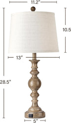 Farmhouse Table Lamps for Living Room Set of 2, Rustic Table Lamp with USB Ports, 28" Tall Table Lamps for Bedroom Nightstand, Bulb Not Included